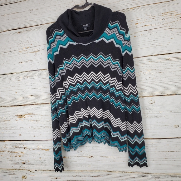 Jones New York Chevron Striped Cowl Neck Sweater - Picture 2 of 6